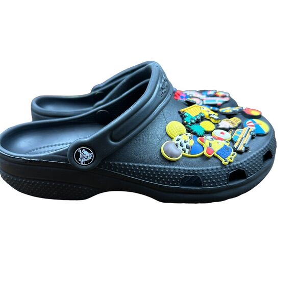 CROCS Black Clogs with Disney Pixar Marvel Batman Jibblets - Size M 6 / W 8 - Picture 7 of 12